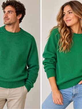 Vintage Lands’ End Green Cotton Crewneck Sweater. Size M